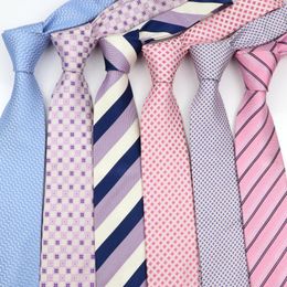 Bow Ties Men's Silk Tie Fashion Skinny 7cm Jacquard Striped Plaid Necktie Male Narrow Pink Suit Shirt Gift Wedding Party Accessory