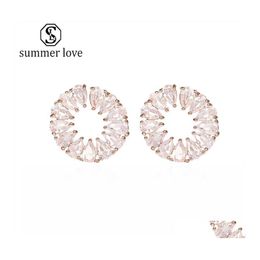 Stud High Quality Zircon Earrings Cz Stone Round Gold/Sier/Rose Gold For Women Lady Wedding Party Jewelry Z Drop Delivery Dh6C4
