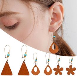 Hoop Earrings Retro Wooden Geometric Pendants Pendant Valentine's Day Gift For Women