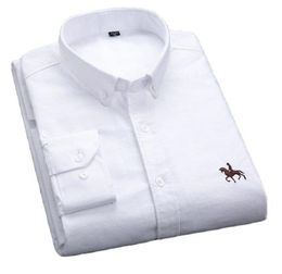 Men's Casual Shirts Quality 100% Cotton Oxford Shirt Long Sleeve Embroidered Horse Without Pocket Solid Yellow Dress Men 5XL 6XL 230130