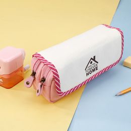 Pencil Bags Primary School Cute Children's Canvas Ins Japanese Doublelayer Largecapacity Stationery Box Storage 230130