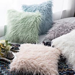 Pillow Pink Green Faux Sheep Fur Cover Home Decor Plush 40x40cm/30x50cm/50x50cm/55x55cm/60x60cm Sofa Case