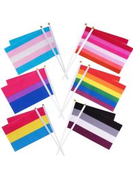 Rainbow Pride Flag Small Mini Hand Held Banner Stick Gay LGBT Party Decorations Supplies For Parades Festival 14x21 cm