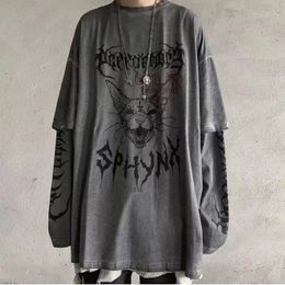 Men's T-Shirts Emo Men Gothic Korean Unisex Streetwear Japan Halloween T Shirt Tshirt Harajuku Tops Tees Long Sleeve Fairy Grunge Alt Clothes 230130