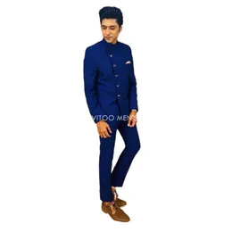 Men's Suits & Blazers Royal Blue Arab Style Men Slim Fit 2 Piece/Stand Collar Coat &Pants/Wedding Man Groom Clothing/Formal Male