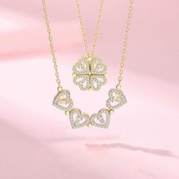 Pendant Necklaces Kpop Gold Mutability Clover Rhinestone Heart Pendants Necklace For Women Vintage Silver 925 Chains Jewelry Accesories Chok