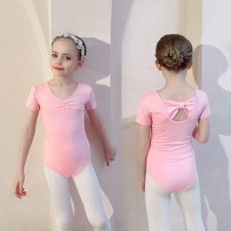 Stage Wear High Quality Fast Delivery Kids Girls Children Cute Short Sleeve Cotton Pink Black Ballet Dance Leotards