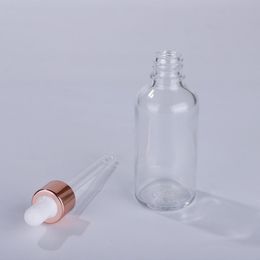 Clear Glass Perfume Dropper Bottles 5-100ml Empty Cosmetic Essential Oil Containers with Gold Rose Lids