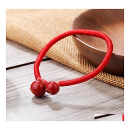 Link Chain Handmade Braided Red Ceramic Beads Bracelet For Women Men Ethnic Style Lucky String Fashion Jewellery Gift Drop Delivery Br Dhke0