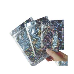 Packing Bags Resealable Smell Proof Foil Pouch Bag Flat Mylar For Party Favour Food Storage Holographic Colour With Glitter Star Drop Dhq2S