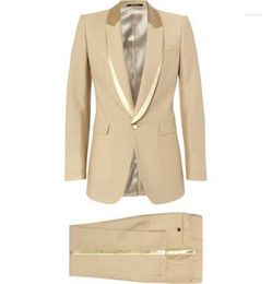 Men's Suits Latest Coat Pant Designs Shawl Lapel Party Tuxedos Champagne Men Custom Wedding Suit Sets 2 Pieces (Jacket Pants)