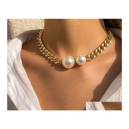 Pendant Necklaces Elegant Big White Imitation Pearl Choker Necklace Clavicle Chain Fashion For Women Wedding Jewellery Collar 2021 Dro Dhzbr