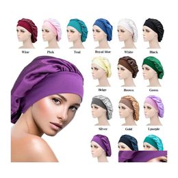 Hair Accessories Solid Colour Satin Slee Hat Night Sleep Cap Care Bonnet Nightcap For Women Men Unisex Caps 10Pcs Drop Delivery Produc Dhwob