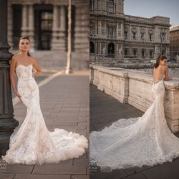 Sexy Lace Mermaid Wedding Dresses Sweetheart Appliqued Beach Bridal Gown Boho Country Berta 2023 Backless Vestido De Novia