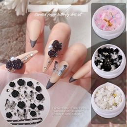 Nail Art Decorations Pretty Camellia Pearl Nails Charms Elegant Butterfly Jewellery Metal Chain 3D Decoration Black White Series Manicure