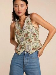 Women's Vests Women Sweater 2023 Autumn And Winter Linen Print Floral V-neck Sleeveless Vest