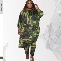 Women's Plus Size Tracksuits Autumn Style Trendy Women Clothing Tracksuit Womens Long Loose Camouflage Oblique Shoulder Wholesale Drop 230130