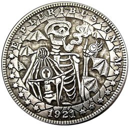 Hobo Coins USA Morgan Dollar Skull Zombie Skeletons Hand Carved Copy Coins Metal Crafts Special Gifts #0027