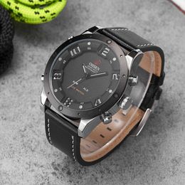 Wristwatches Relogios OHSEN Brand Digital Watch Men Male Quartz Wristwatch Waterproof Leather Band LCD Fashion Dress Orologio Uomo