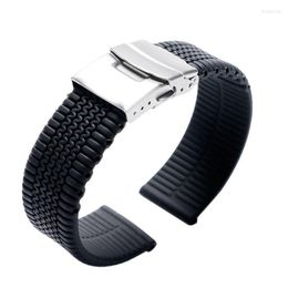 Watch Bands Bracelet Sport Rubber Tire Link Waterproof Watchband Fold Over Clasp With Safety Black Silicone Strap Band 2 Spring Bars Deli22