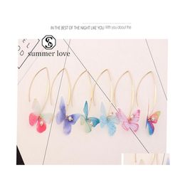 Stud Fashion Chiffon Butterfly Earrings For Women Girls Imitation Pearls Big Hook Long Dangle Tle Wings Party Jewellery Gifty Drop Deli Dheta