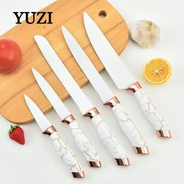 Kitchen Knives 5Pcs Set Japanese Stainless Steel Chef Knife Marbling Slicing Cleaver Santoku Knife Utility Cooking Tool