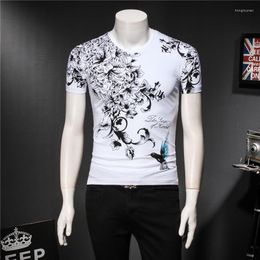 Men's T Shirts Chinese Style Hummingbird Flower Pattern Printing Short Sleeve Shirt Summer 2023 High-quality Cotton Fashion Men M-4XL