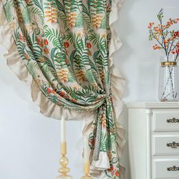 Curtain Yaapeet Green Plants Ruffle Sheer Window Cotton Panel Refreshing Shabby Trim Privacy Drape For Living Dining Bedroom