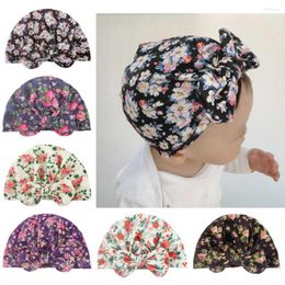 Berets 2023 Lovely Bowknot Baby Girl Hat Soft Print Turban Knot Head Wraps Kids Bonnet Beanie Pography Props