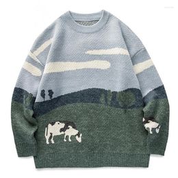 Men's Sweaters 2023 Men Cow Vintage Winter Pullover O-Neck Korean Knitted Sweater Women Casual Harajuku Couple Knit Streetwear Oversize