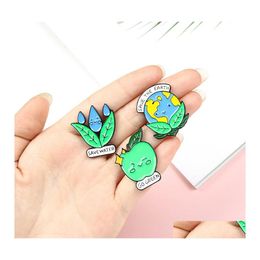 Pins Brooches Natural Green Enviromental Protection Enamel Pins Creative Earth Water Apple Gift For Friends Lapel Clothes Bag 450 Q Dhwq2