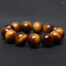 Strand Tiger Eye Stones 14mm Elastic Beads Bracelet Natural Stone Charm Bangles Fashion Jewellery Gift Men Bracelets 0121