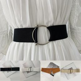 Belts Fashion Elastic Solid Color Wide Waist Belt With Round Metal Buckle Waistbands Chain Women Skirt Dress Coat Accessories