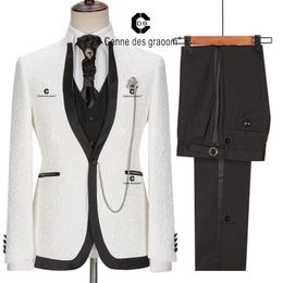 Men's Suits Blazers Cenne Des Graoom Wedding Formal Suits For Men Ivory Paisley Blazer Black Tuxedo Pants With Neck Tie 4 Piece Dinner Party 230130