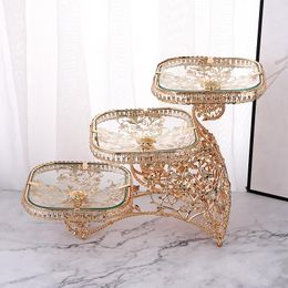 Plates Luxury Multi-layer Metal And Glass Buffet Cake Dessert Fruit Tray Plate Stand Rack Party Wedding Decoration Set
