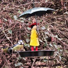 Other Bird Supplies Outdoor Hanging Feeders Girl With Umbrella Creative Tray for Garden Yard Decoration 230130