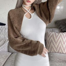 Women's Jackets Women Autumn Warm Cardigan Solid Color Long Sleeve Loose Style Cropped Tops Open Front Coat