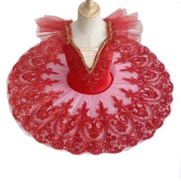 Stage Wear Red Professional Ballet Skirt For Girl White Swan Toddler Sequin Dance Costumes