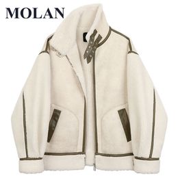 Women's Jackets MOLAN Warm Loose Woman Coat Lambs Wool Leather Patchwork Streetwear Tutleneck Zipper Fashion Fleece Jacket Top Female Outwear 230130