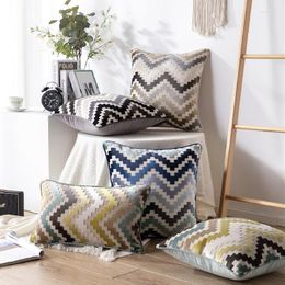 Pillow Velvet Cover Soft Zigzag Grey Coffee Blue Durable Thick Home Decorative For Sofa Bed 45x45cm/30x50cm/50x50c
