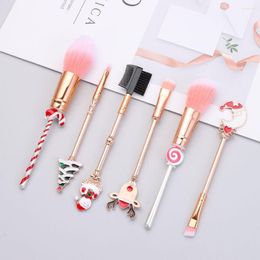 Makeup Brushes Decoration Cosmetics Tool Christmas Ornaments Eye Shadow Gift Santa Claus Pattern Metal Handle