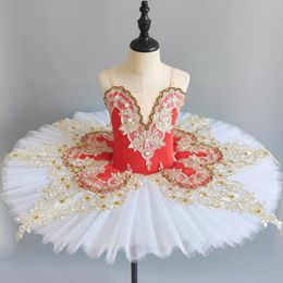 Stage Wear Ballet Skirt Children Red Crystal Lace Professional Tutu Classical Pancake Ballerina Costumes For Girls Party Dress