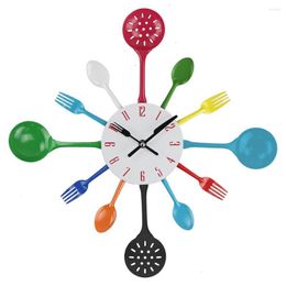 Wall Clocks Colour Metal Knife And Fork Clock Fashion Kitchen Creative Personality Decorations Living Room