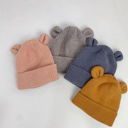 Hair Accessories Cute Bear Baby Hat With Ears Autumn Winter Knitted Kids Bonnet For Girls Boys Soft Warm Infant Beanie Cap