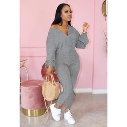 Women's Jumpsuits & Rompers Casual Autumn Jumpsuit Front Zipper Long Sleeve Bodysuit Solid Colour Playsuit Overalls For Women