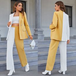 Spring Designer Women Pants Suits Colour Matching Celebrity Mother of the Bride Wear Evening Party Wedding Formal 2 Pieces