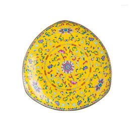 Plates Gold Enamel Dish Household Creative Chinese Court Triangle Soup Plate Deep Special-Shaped Jingdezhen Bone China Tableware