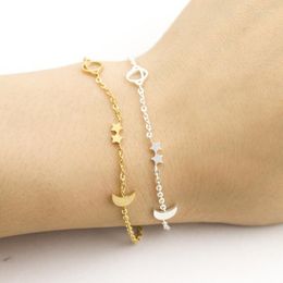 Link Bracelets Muslim Ramadan Moon Star Friendship Bracelet Women Stainless Steel Party Jewellery Femme Bijoux Dainty Gift 2023