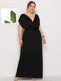 Plus size Dresses Size Party Woman Fashion Female V Neck Casual Solid Colour Sexy Summer For Evening Club Maxi 230130
