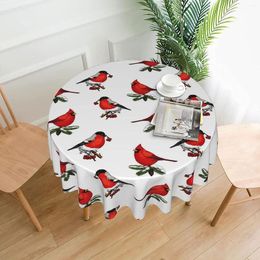 Table Cloth Winter Cardinal Birds Red Christmas Tablecloths Washable Trendy Round Cover For Kitchen Dinning Parties Tabletop Decor